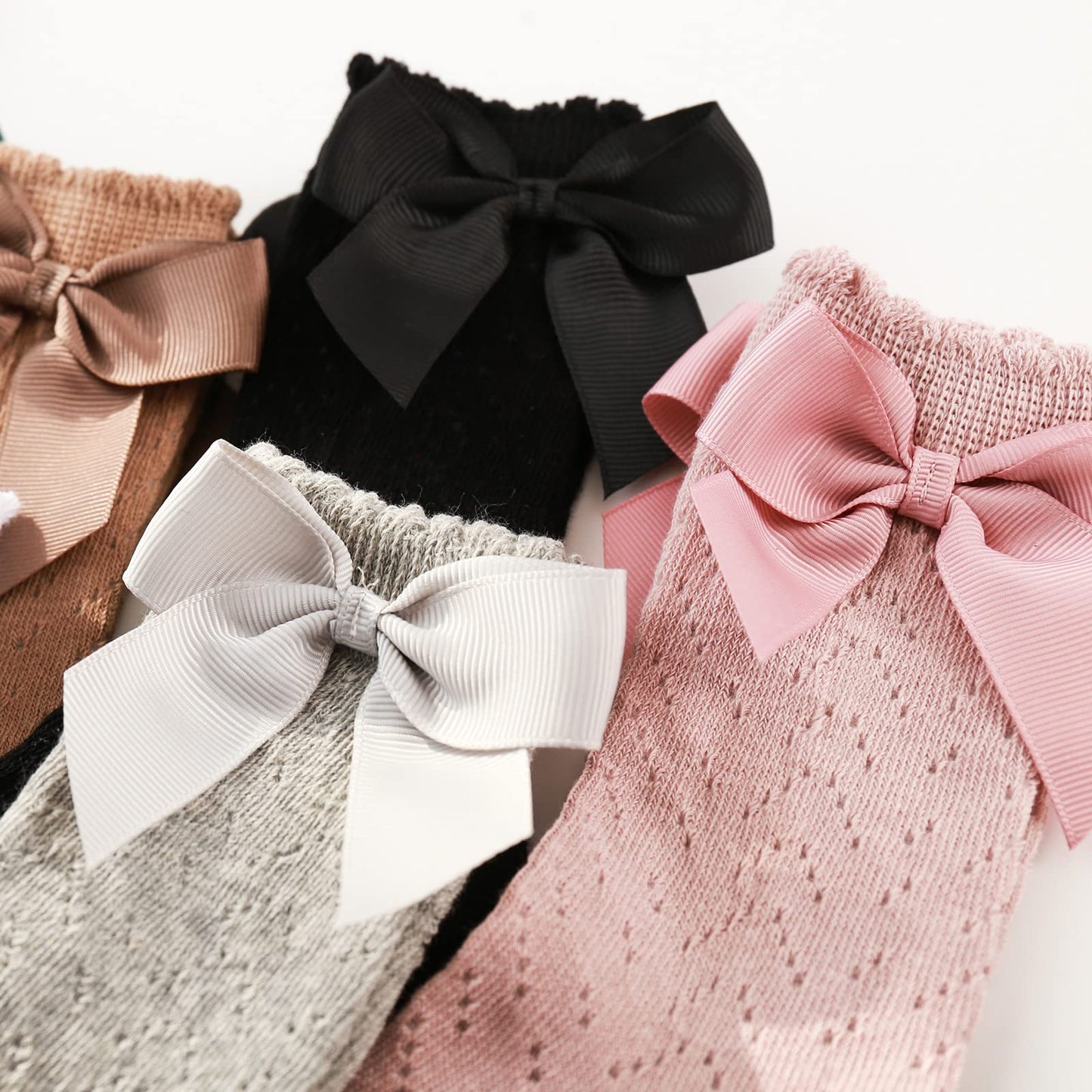 Colorful Childhood Baby Girls Knee High Socks Toddlers Tube Ruffled Bow Stockings Infant Newborn Cotton Princess Frilly Socks (5