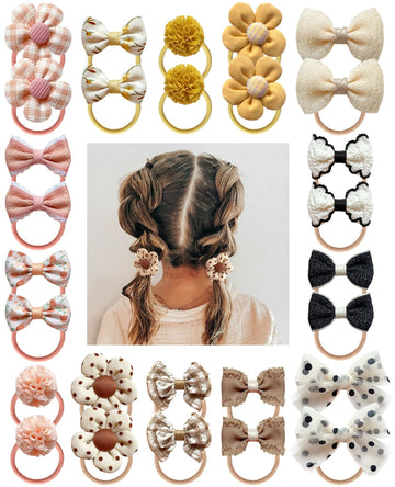 Boutique Baby Girl Hair Ties With Flowers, 28 Pcs Hair Bow Ties For Toddler Girls, Elastics Ponytail Holders Pigtails Rubber Ban