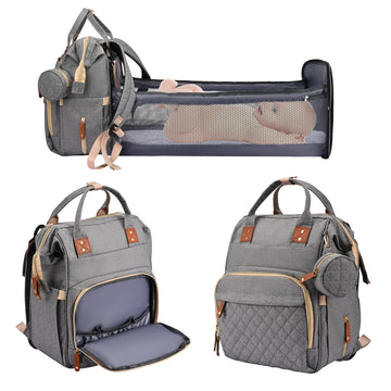 Diaper Bag Backpack Multifunction Diaper Bag with Foldable Baby Cot, Large Capacity Diaper Backpack with Insulated Baby Bottle 