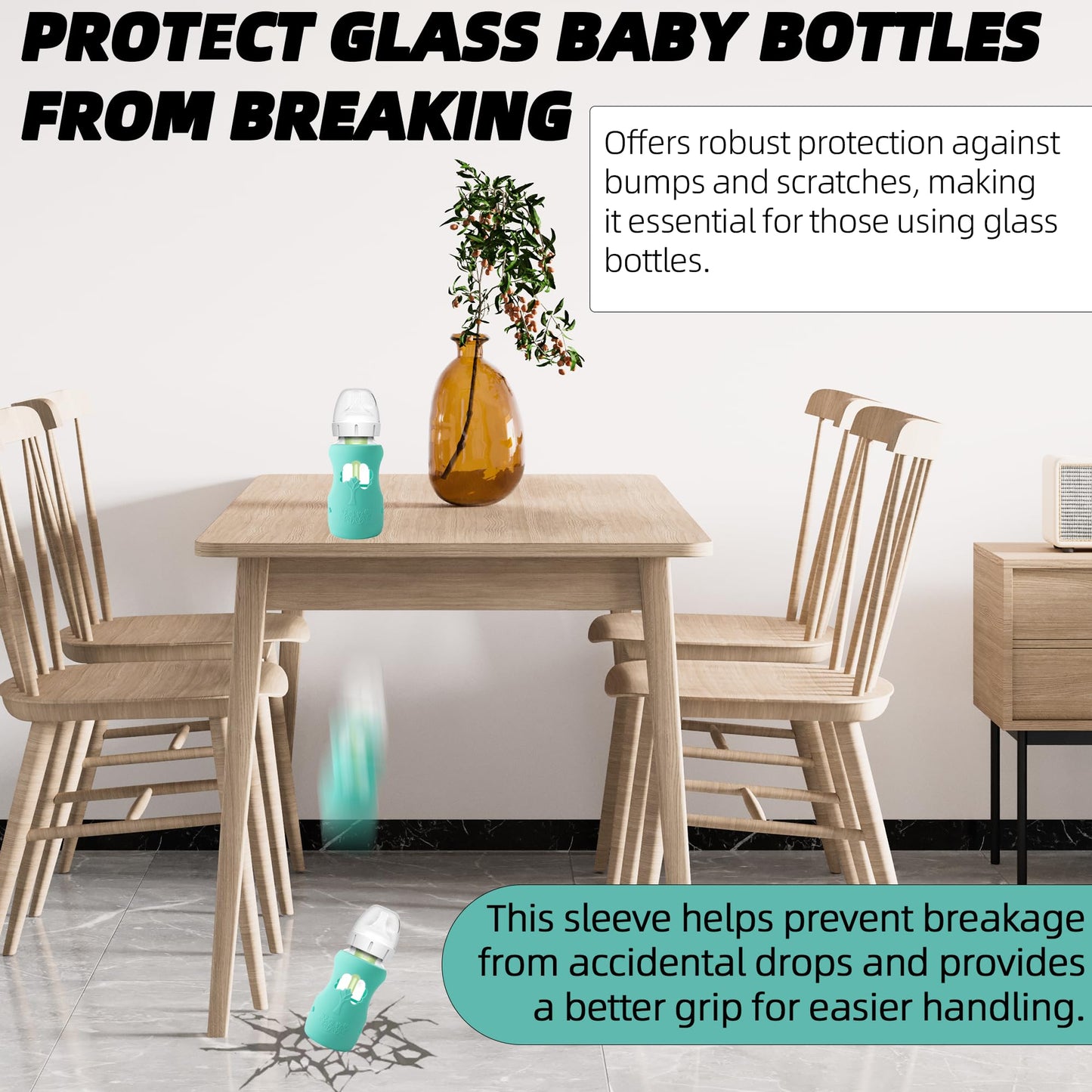 Luqibabe 2-Pack Silicone Baby Bottle Sleeves Compatible With Dr. Brown'S 9 Oz Wide-Neck Glass Bottles, Anti-Colic, Dishwasher-Sa