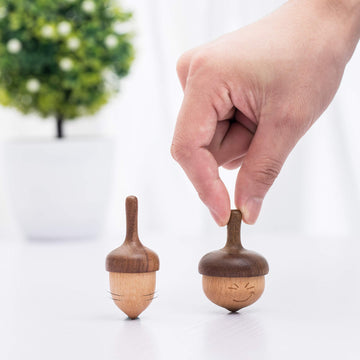 Ahfulife Wooden Spinning Top, Forever Spinning Top With Cute Facial Expression, Wood Physics Relaxation Handmade Gift (Pack Of 2