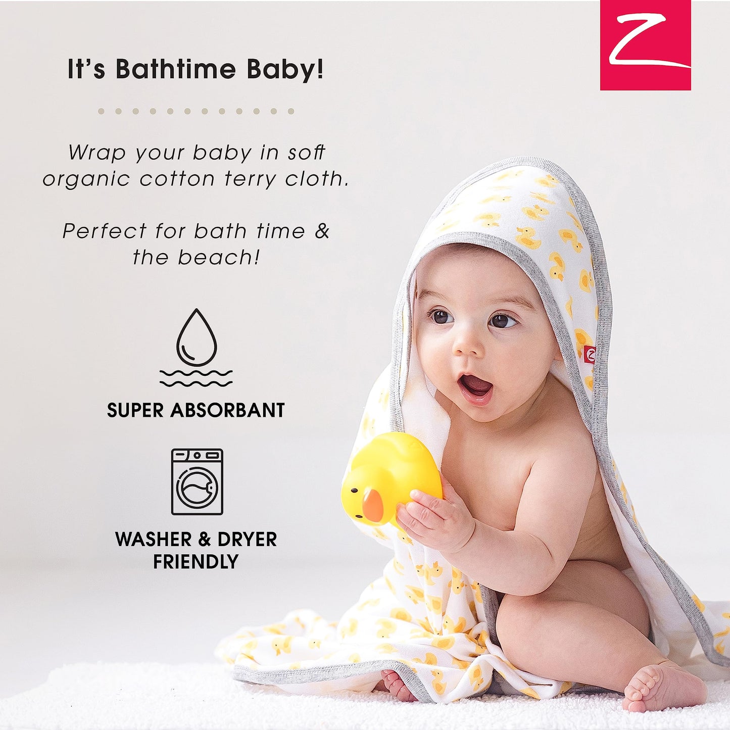 Zutano Hooded Baby Towels, Organic Cotton Baby Bath Towel, Ultra Soft And Absorbent Baby Towel For Newborn And Infant | Girl, Bo
