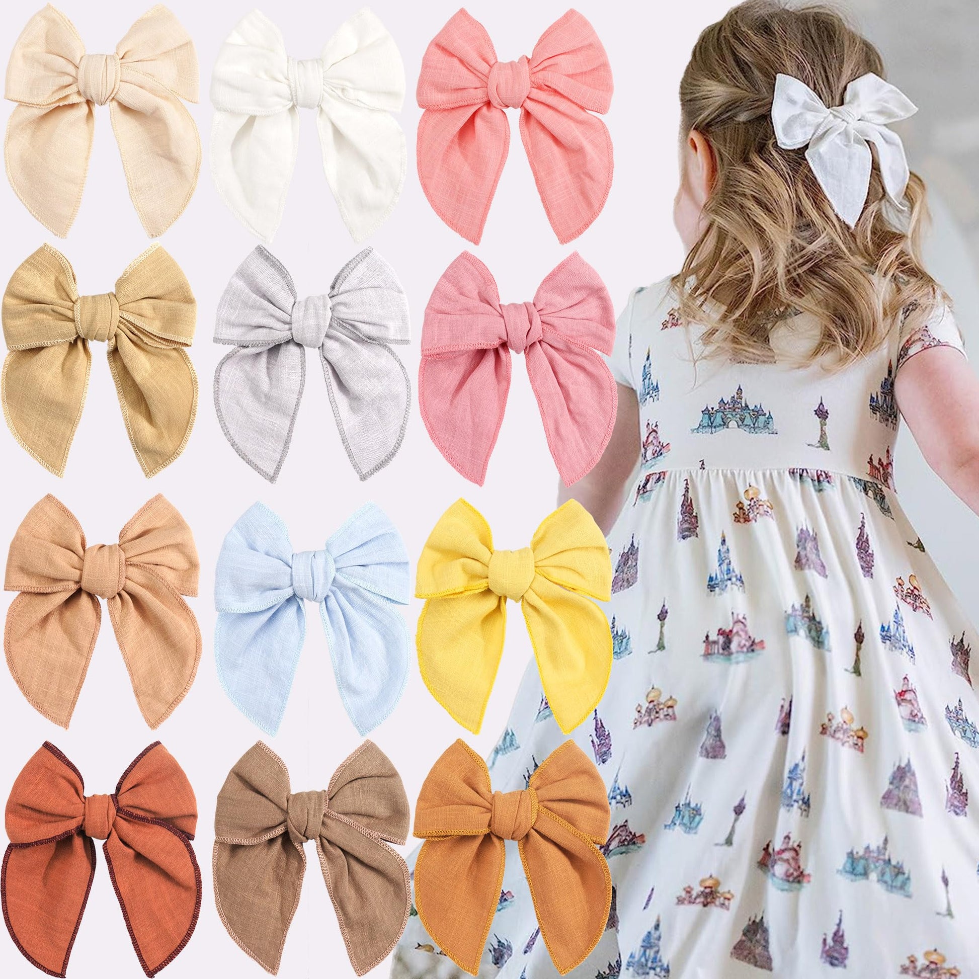 Joyoyo Fable Girls Hair Bows Cotton Linen Alligator Hair Clips Or Little Girls Toddlers Kids Neutral Handmade Hair Accessories