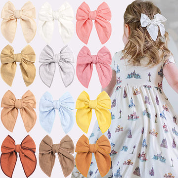 Joyoyo Fable Girls Hair Bows Cotton Linen Alligator Hair Clips Or Little Girls Toddlers Kids Neutral Handmade Hair Accessories