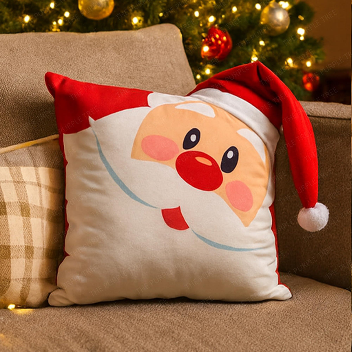 The Purple Tree Santa Claus Christmas 1 Velvet Cushion (Standard Size, Red)