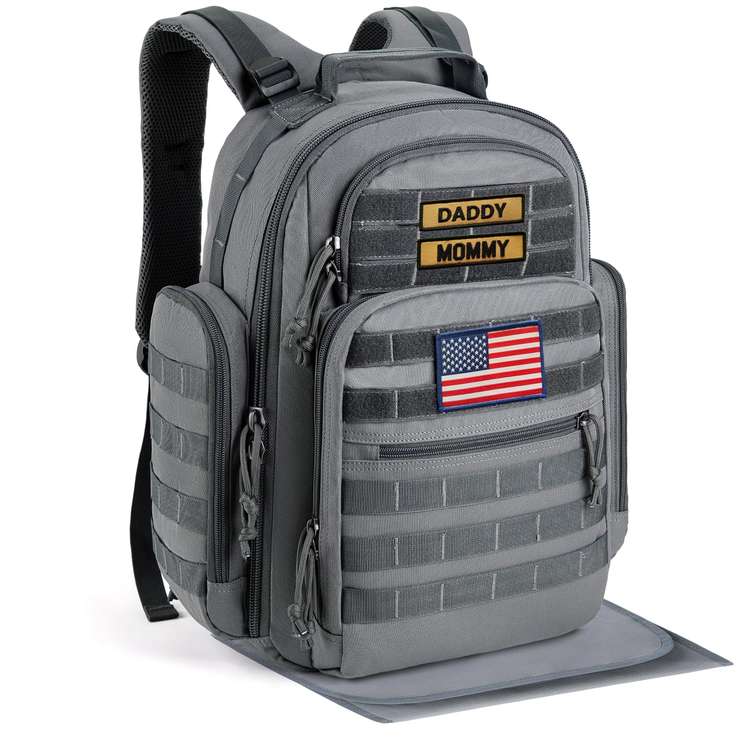 Sharkmouth Diaper Bag With Changing Pad - Large Military Baby Diaper Backpack For Hiking Travel Camping - Army Style For Men Act