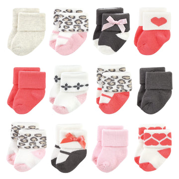 Luvable Friends Unisex Baby Newborn And Baby Terry Socks, Leopard, 6-12 Months