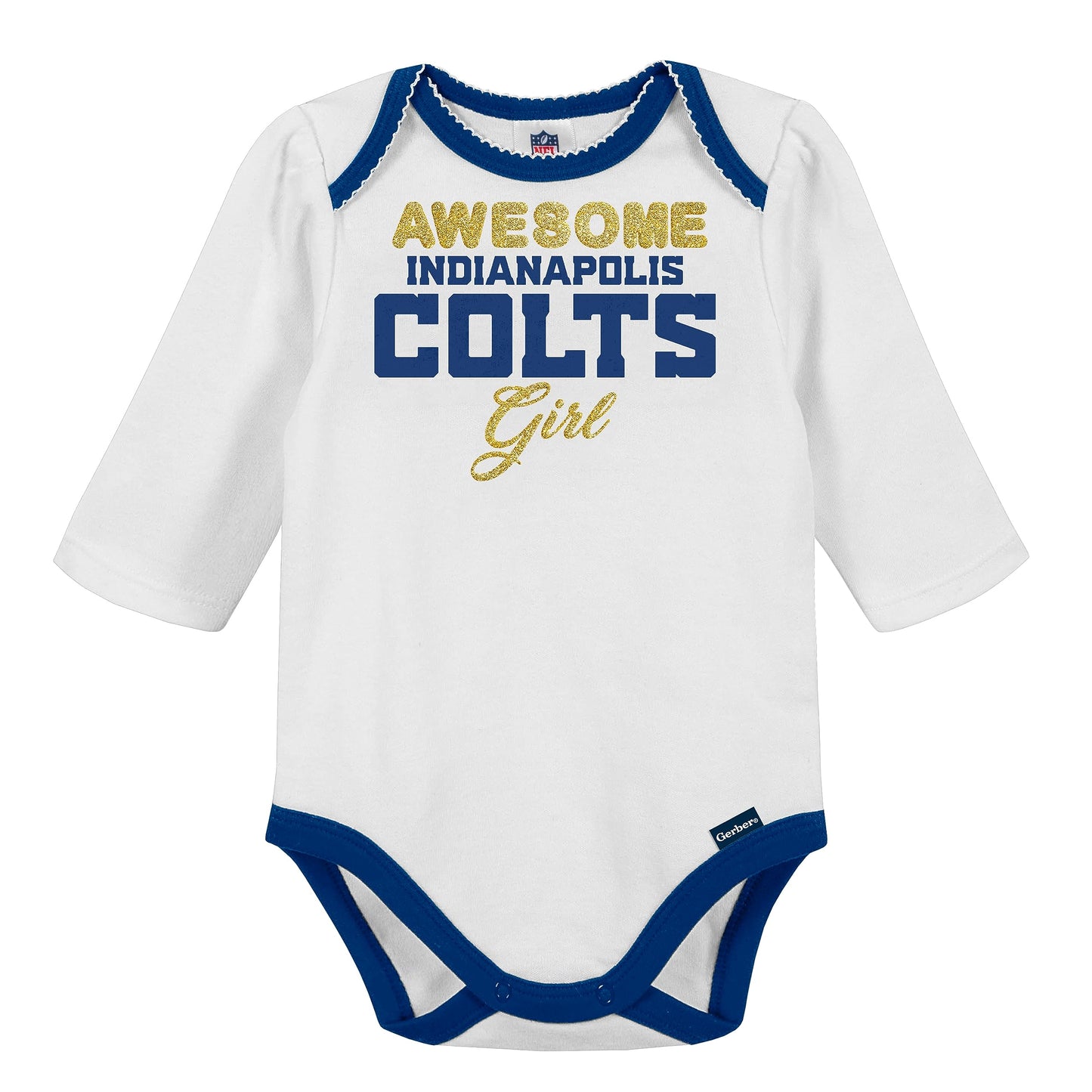 Nfl Baby Girls' 3Pc Bodysuit, Footed Pant, & Cap Set, Indianapolis Colts, 3-6 Months