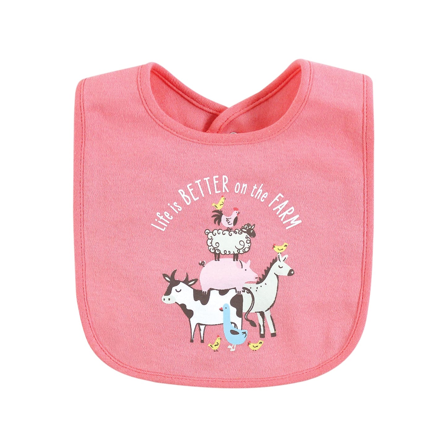 Hudson Baby Unisex Baby Cotton Bibs, Pink Farm Animals, One Size