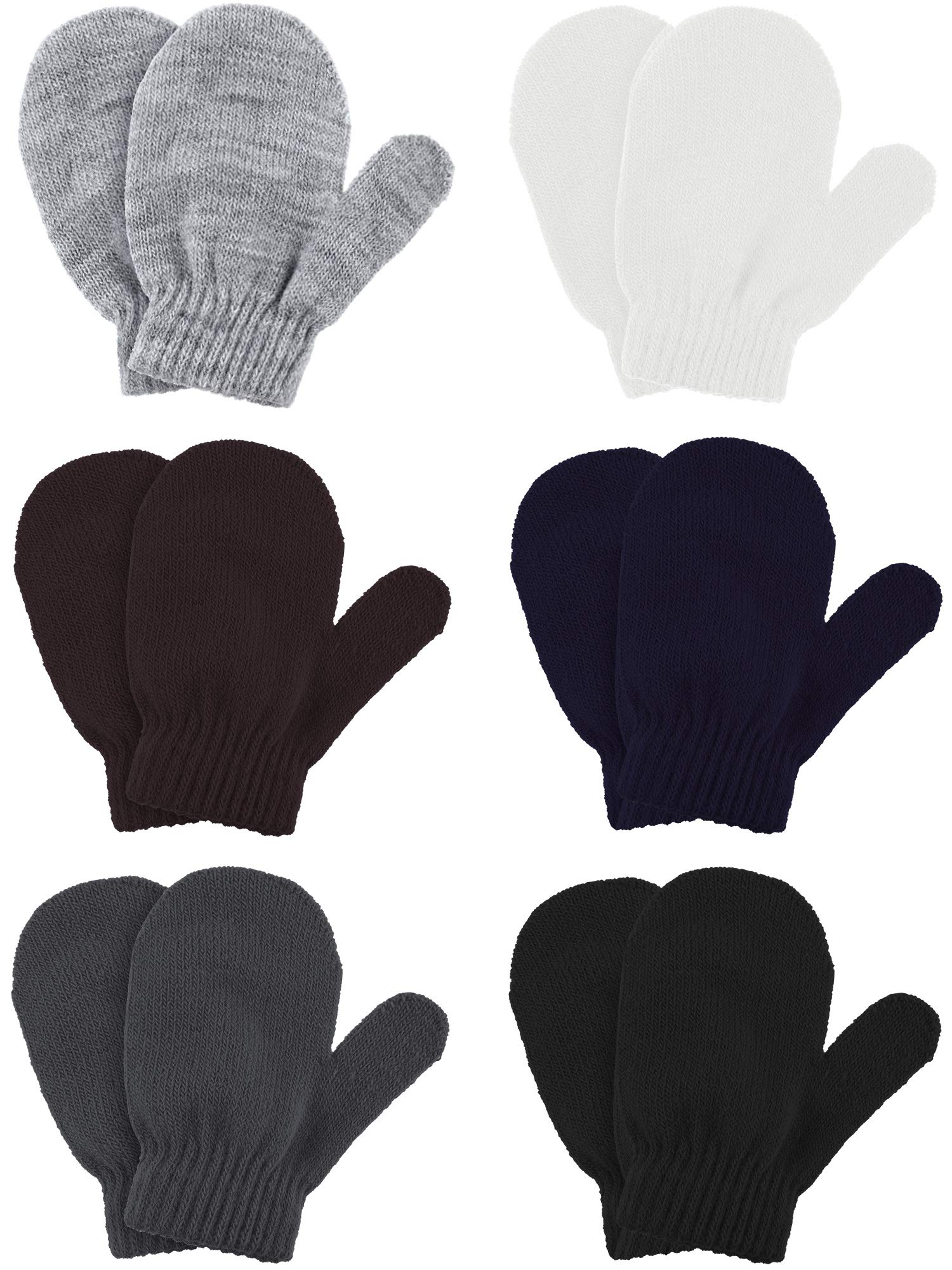 Boao 6 Pairs Toddler Mittens Kids Winter Knit Gloves Stretch Mittens for kids Toddler Boys Girls(Black, White, Gray, Dark Gray, 