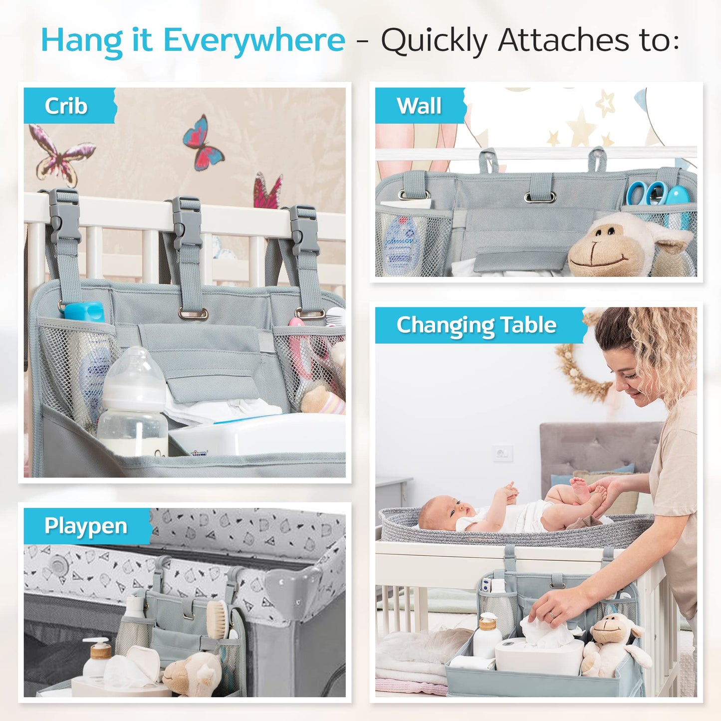 Xl Hanging Diaper Caddy Organizer - Reinforced Diaper Stacker For Crib That Keeps Shape For Changing Table, Playard, Wall & Door