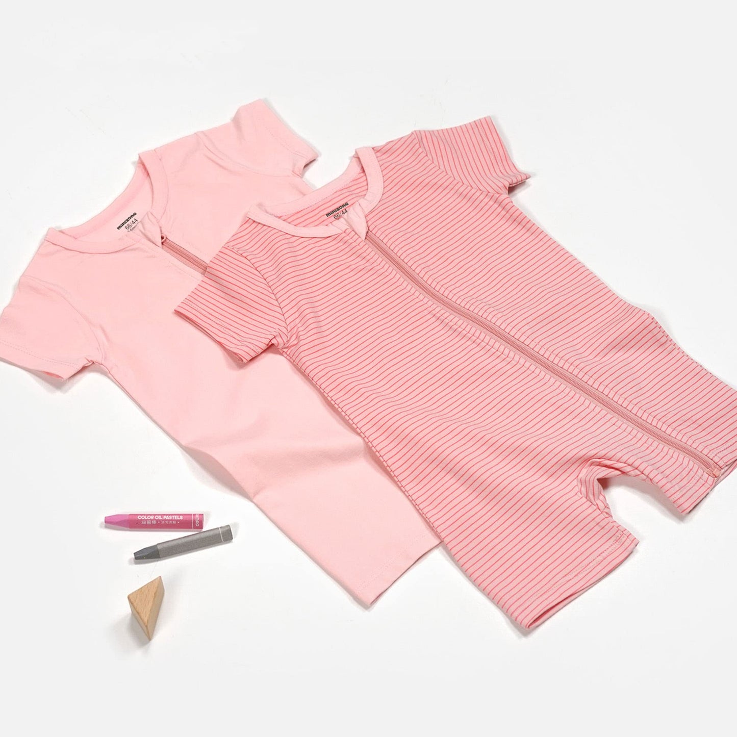 Teach Leanbh Baby Boys Or Girls 2 Pack Pajamas Cotton Short Sleeve Zipper Romper Jumpsuits Sleep And Play 3-24 Months (Pink, 3-6