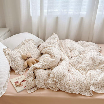 Bulutu Soft Cotton Muslin Duvet Cover Girls Kids Floral Duvet Cover Beige Crib Bedding Comforter Cover Quilt Cover, 47'X59', C