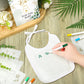 Panitay 100 Pcs Diy Baby Bibs Decorating Kit 50 White Bibs 25 Stencils 24 Fabric Markers 1 Baby Shower Game Sign(Leaf)