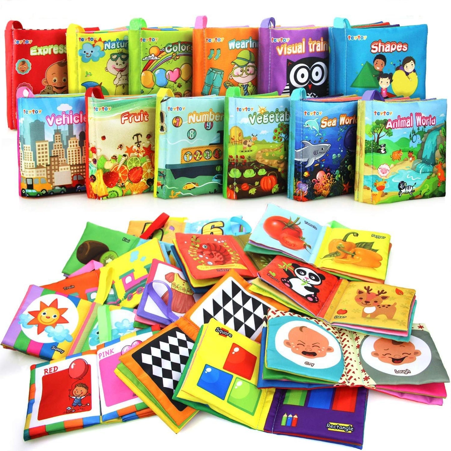 teytoy My First Soft Book, Nontoxic Fabric Baby Cloth Activity Crinkle Soft Books for Infants Boys and Girls Early Educational T