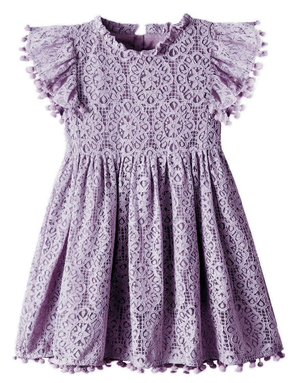 2Bunnies Girl Baby Toddler Vintage Lace Pom Pom Flutter Sleeve Easter Birthday Outfit Dress (Mauve, 3T)