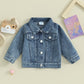 Visgogo Toddler Baby Girl Jacket Big Sis Matching Set Embroidery Jean Long Sleeve Cardigan Button Denim Coat (Blue-Big Sis, 18-2