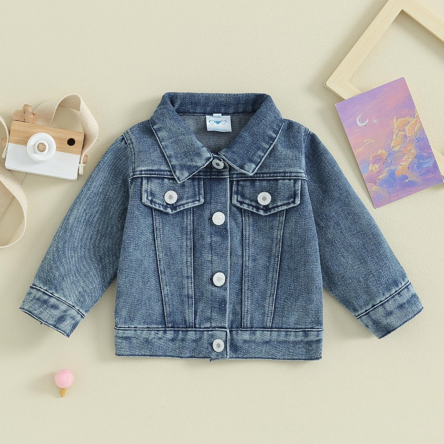 Visgogo Toddler Baby Girl Jacket Big Sis Matching Set Embroidery Jean Long Sleeve Cardigan Button Denim Coat (Blue-Big Sis, 18-2