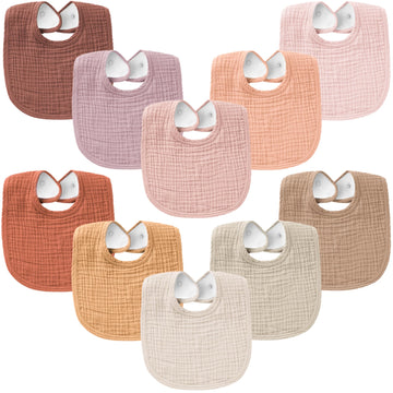 Konssy 10-Pack Muslin Baby Bibs, Soft Cotton Bandana Bibs For Drooling & Teething, Unisex Solid Colors For Boys & Girls, Newborn