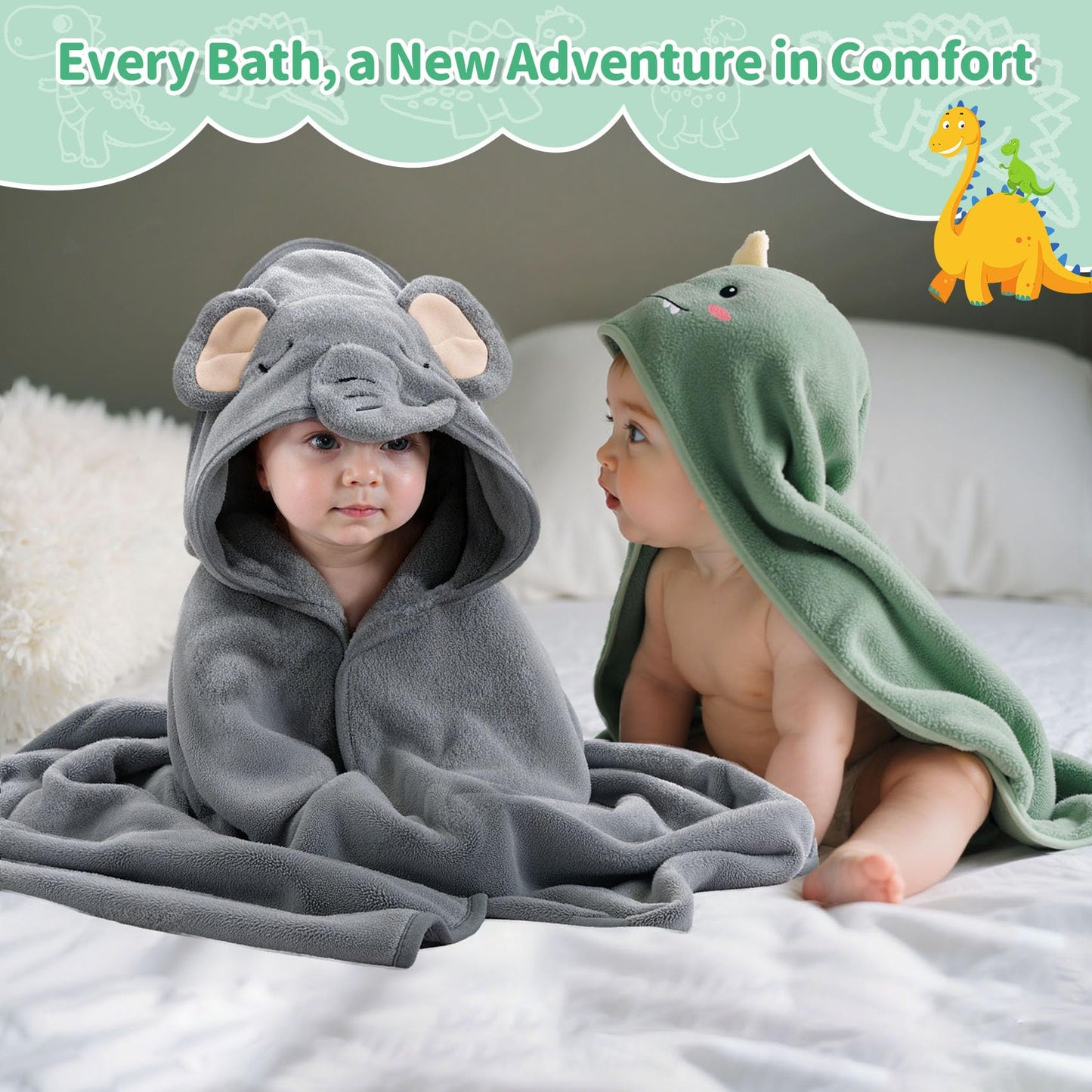 Saranna Baby Hooded Towels for Newborn 13pcs, Soft Baby Bath Towels and Washcloths Set for Toddlers, Infant Towels with Hood Set