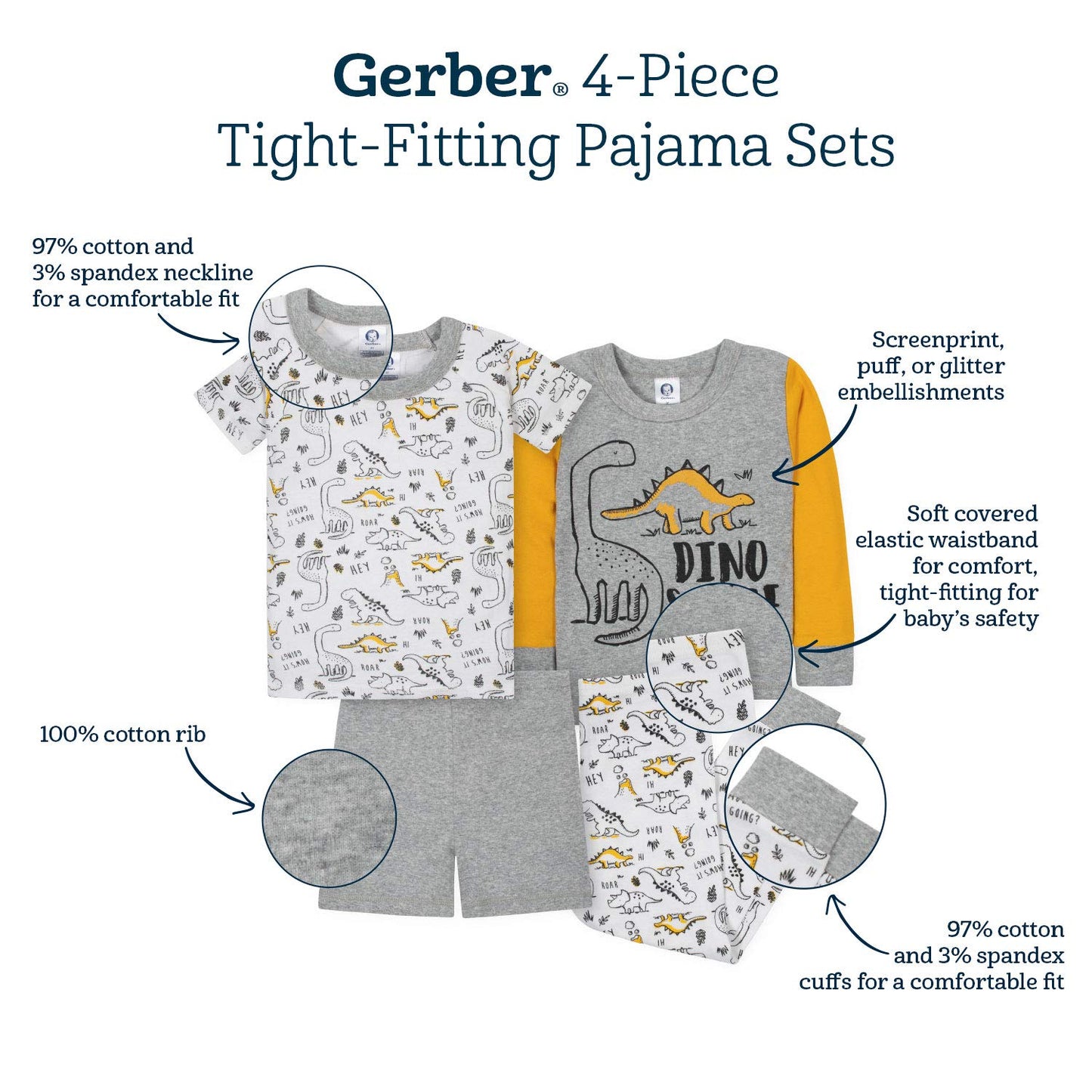 GerberBaby BoysToddler Snug Fit 4-Piece Pajama SetDump Truck Grey5T