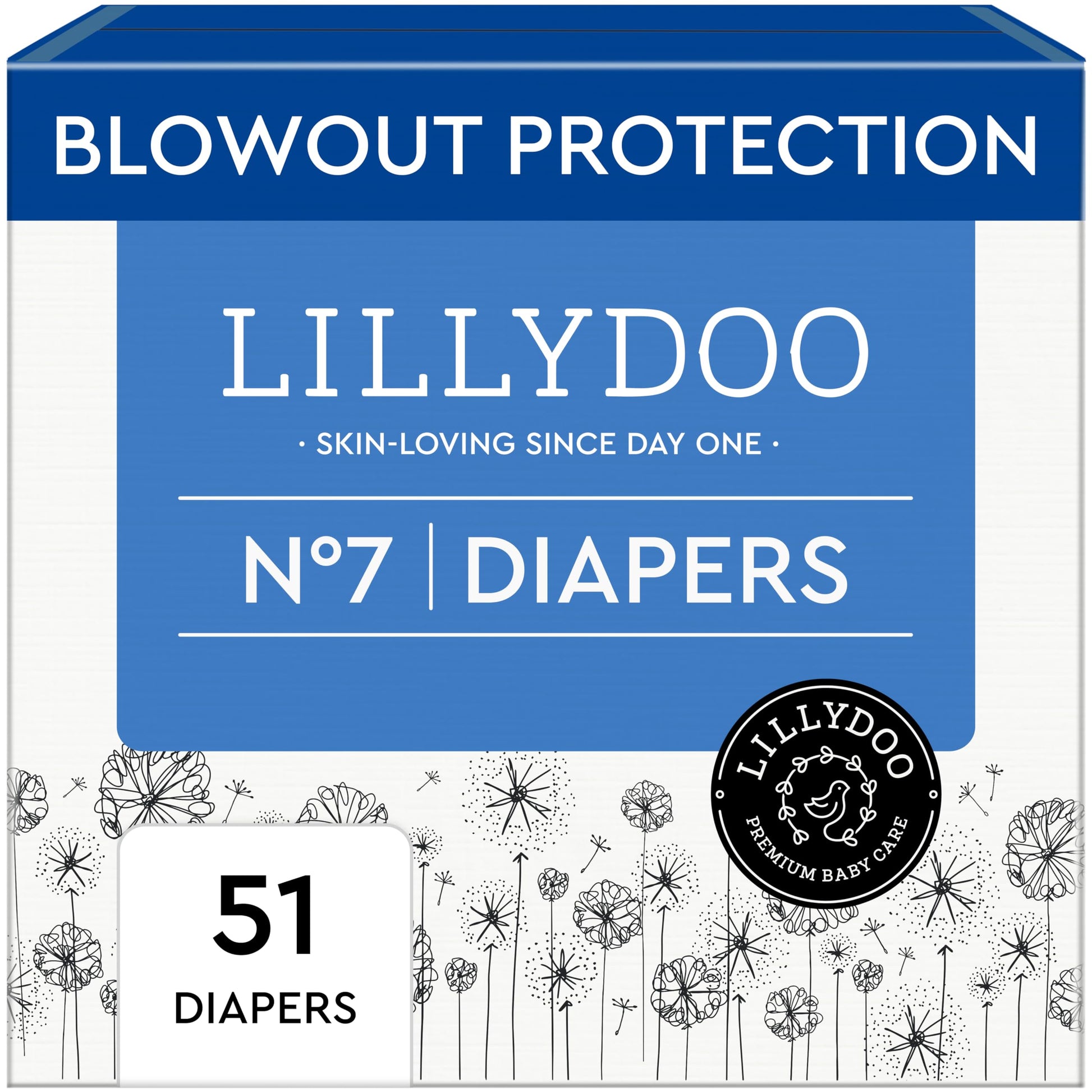 LILLYDOO Baby Diapers - Size 7 (33+ lbs), Half-Monthly Supply (51 Count), Leak Protection, Skin-Friendly, Ultrasoft, Perfume- & 