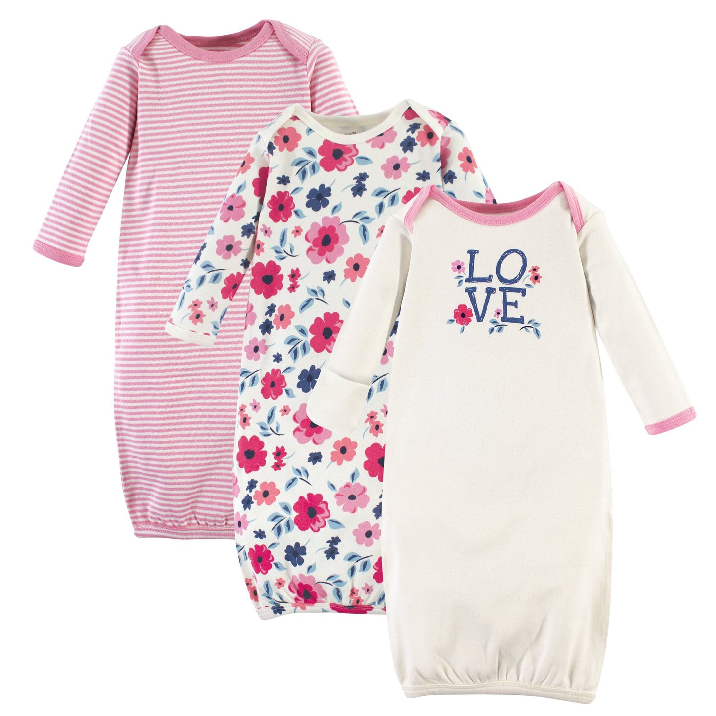 Touched by Nature Unisex Baby Organic Cotton Gowns, Garden Floral, Preemie/Newborn