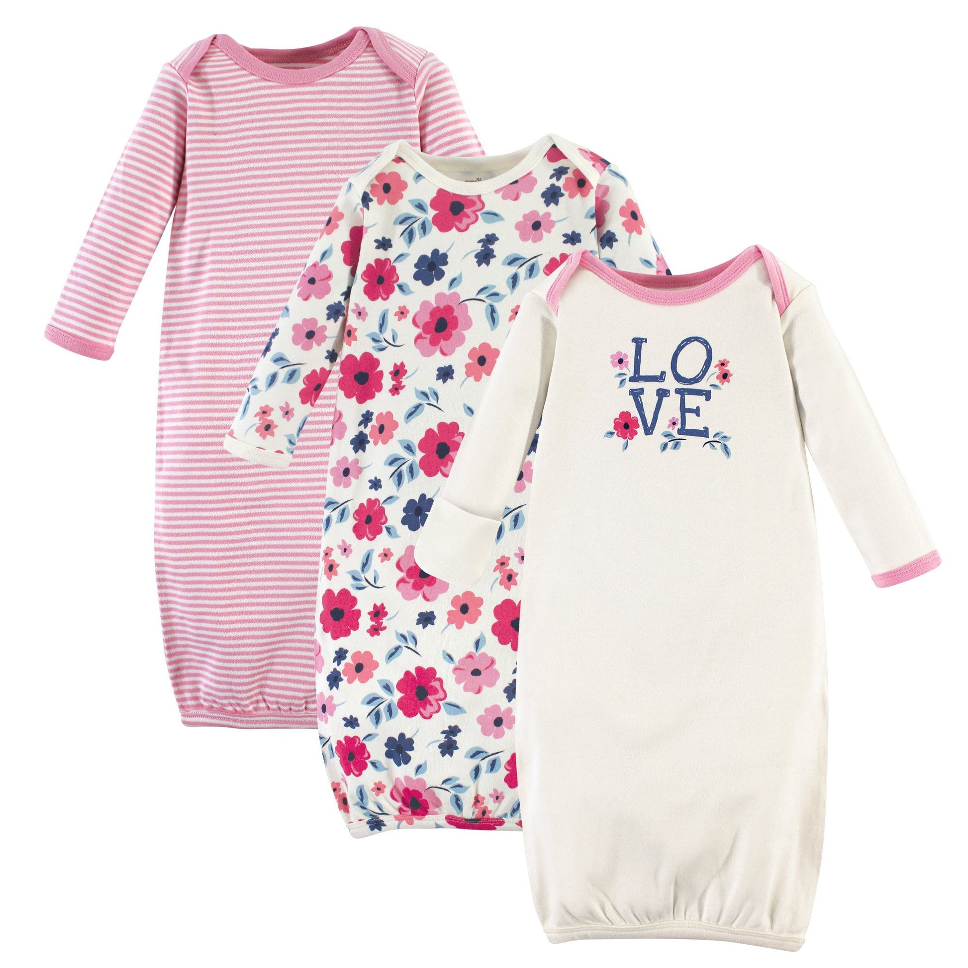 Touched by Nature Unisex Baby Organic Cotton Gowns, Garden Floral, Preemie/Newborn