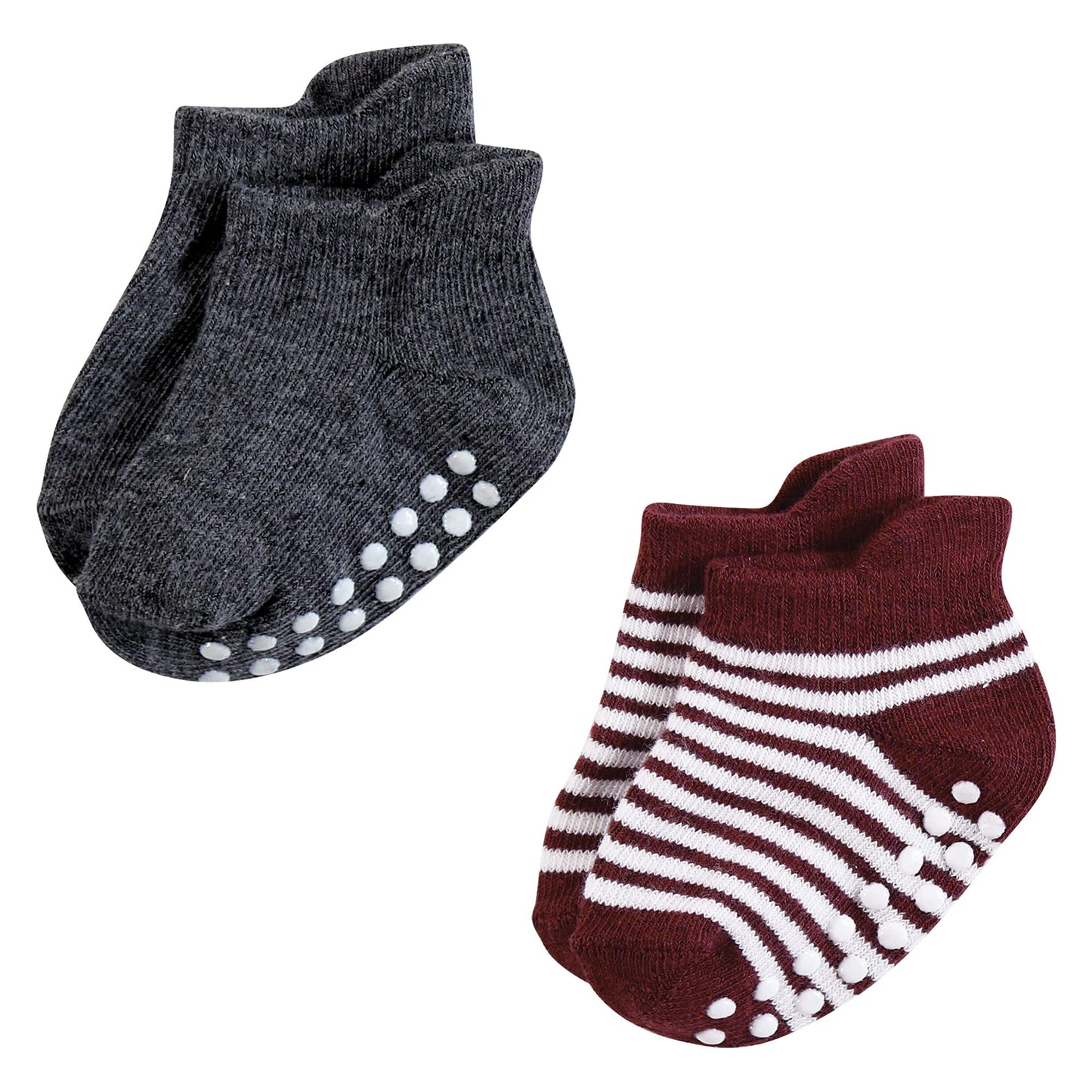 Hudson Baby Unisex Baby Non-Skid No-Show Socks, Blue Burgundy, 12-24 Months