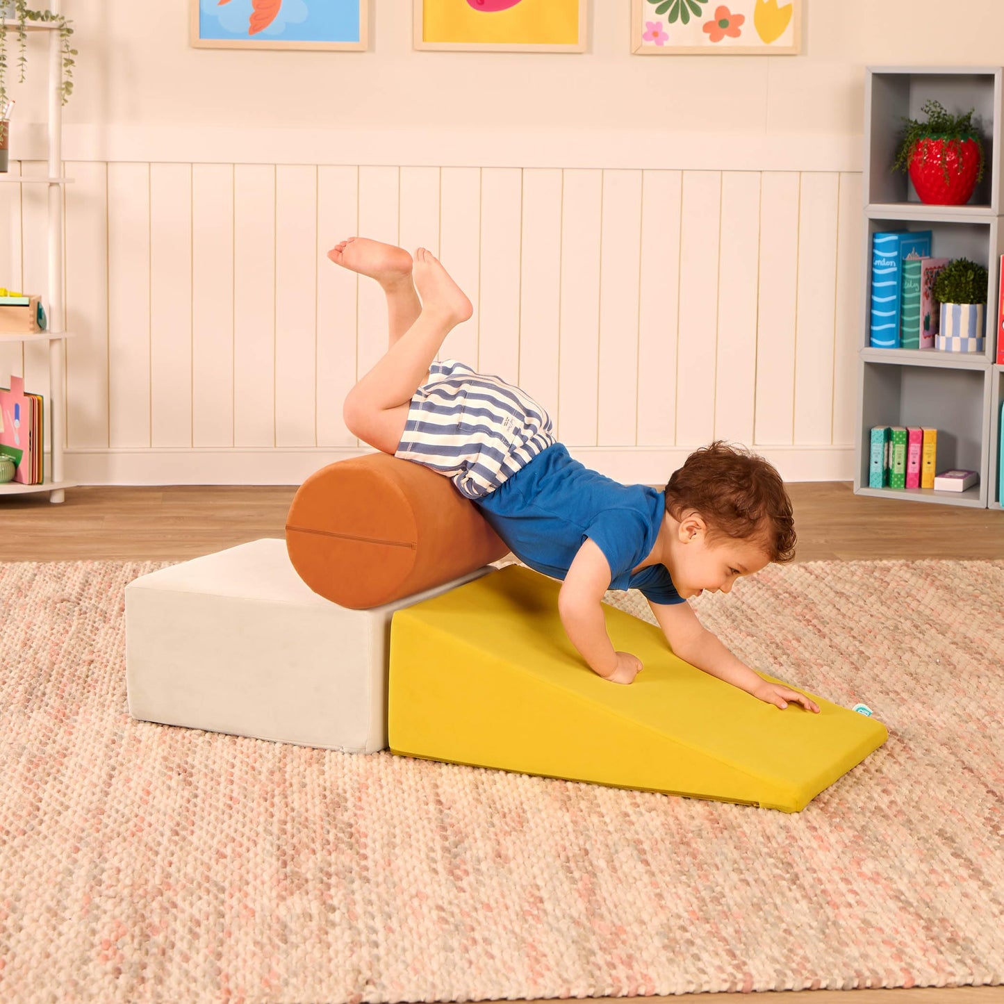 B. Toys - Sensory Foam Shapes - 3Pc Foam Building Set - Cylinder, Ramp, Block - Removable & Machine-Washable Covers - 12 Months
