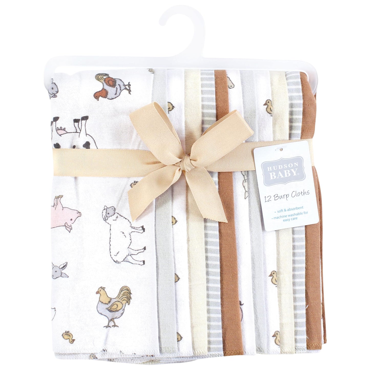 Hudson Baby Unisex Baby Flannel Burp Cloth 12Pk, Farm World, One Size