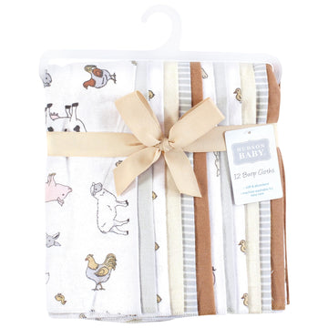 Hudson Baby Unisex Baby Flannel Burp Cloth 12Pk, Farm World, One Size