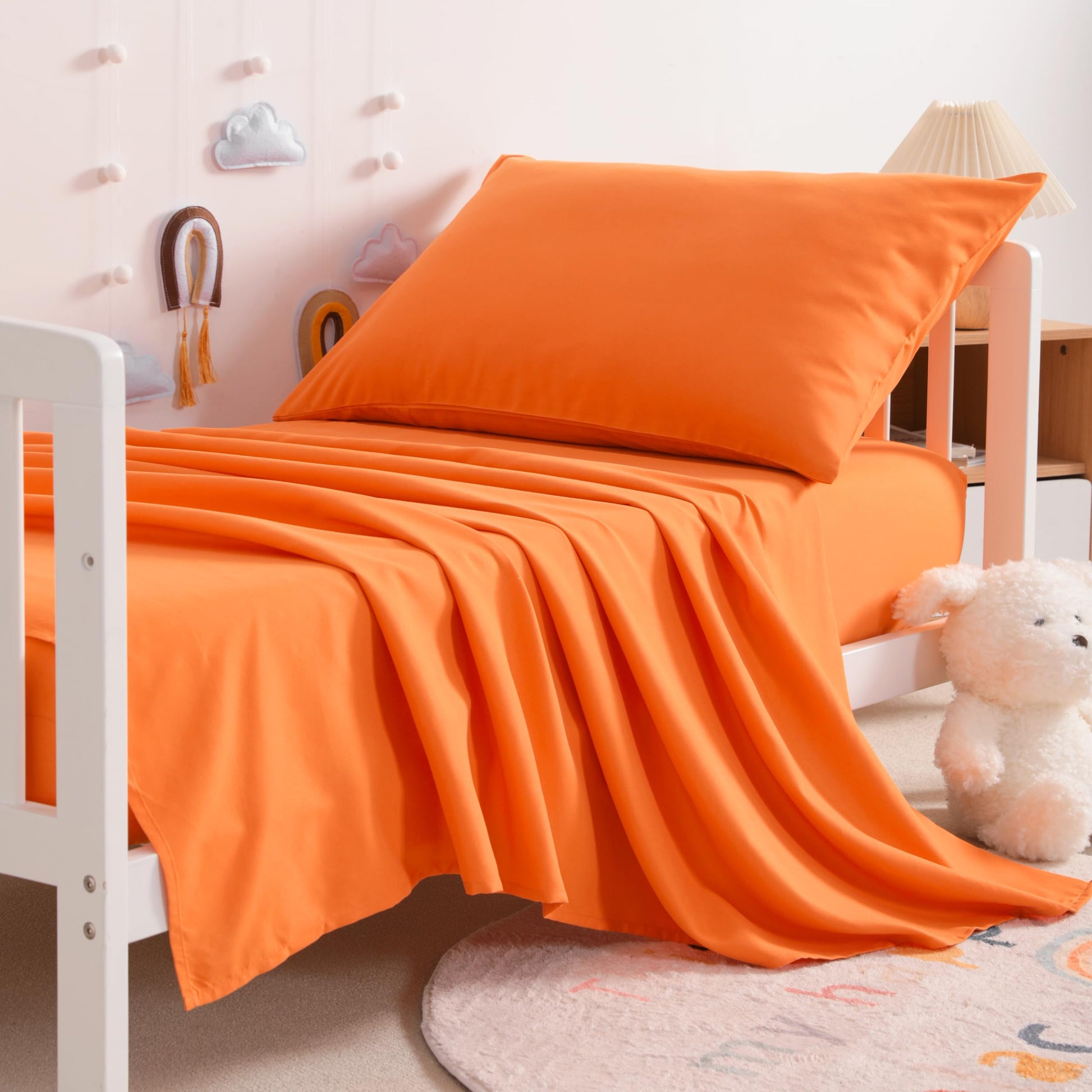 Ntbay Toddler Sheet Set - 3-Piece Microfiber Crib Sheet Set - Flat Sheet, Fitted Sheet, Pillowcase - Solid Toddler Bedding, Oran