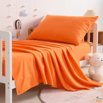 Ntbay Toddler Sheet Set - 3-Piece Microfiber Crib Sheet Set - Flat Sheet, Fitted Sheet, Pillowcase - Solid Toddler Bedding, Oran