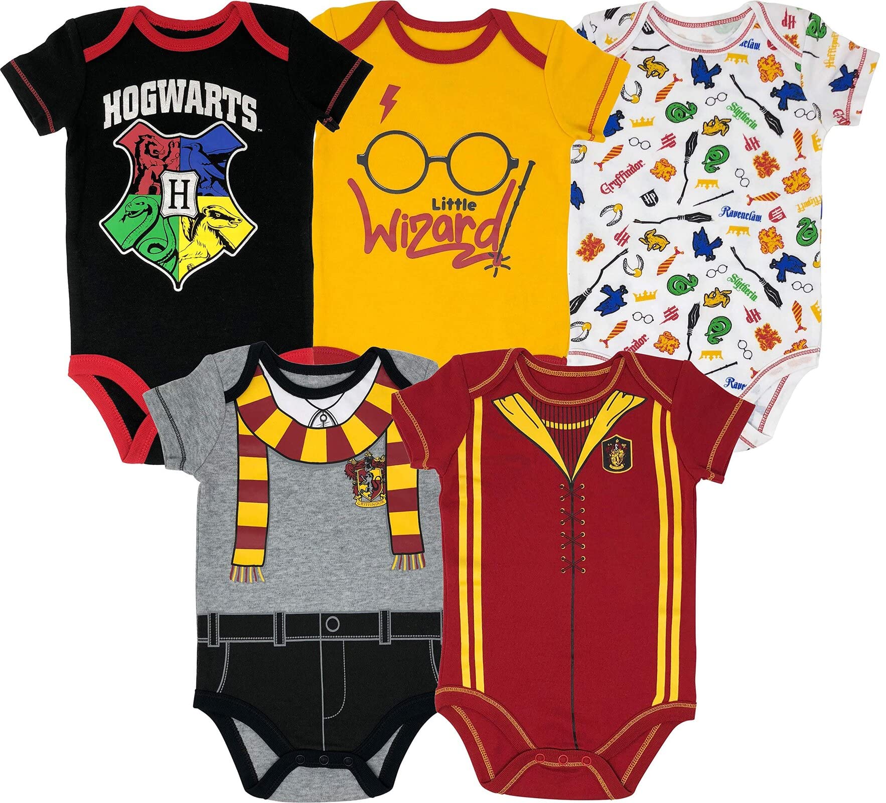 Warner Bros. Harry Potter Baby Boys' 5-Pack Bodysuits Hogwarts Gryffindor (0-3 Months)