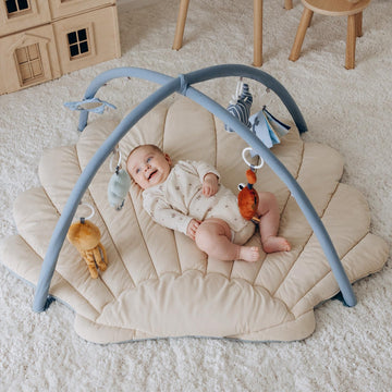 Blissful Diary Shell Baby Play Gym Mat, Softer & Enlarged Tummy Time Mat W 6 Detachable Toys For Sensory & Motor Skill Developme