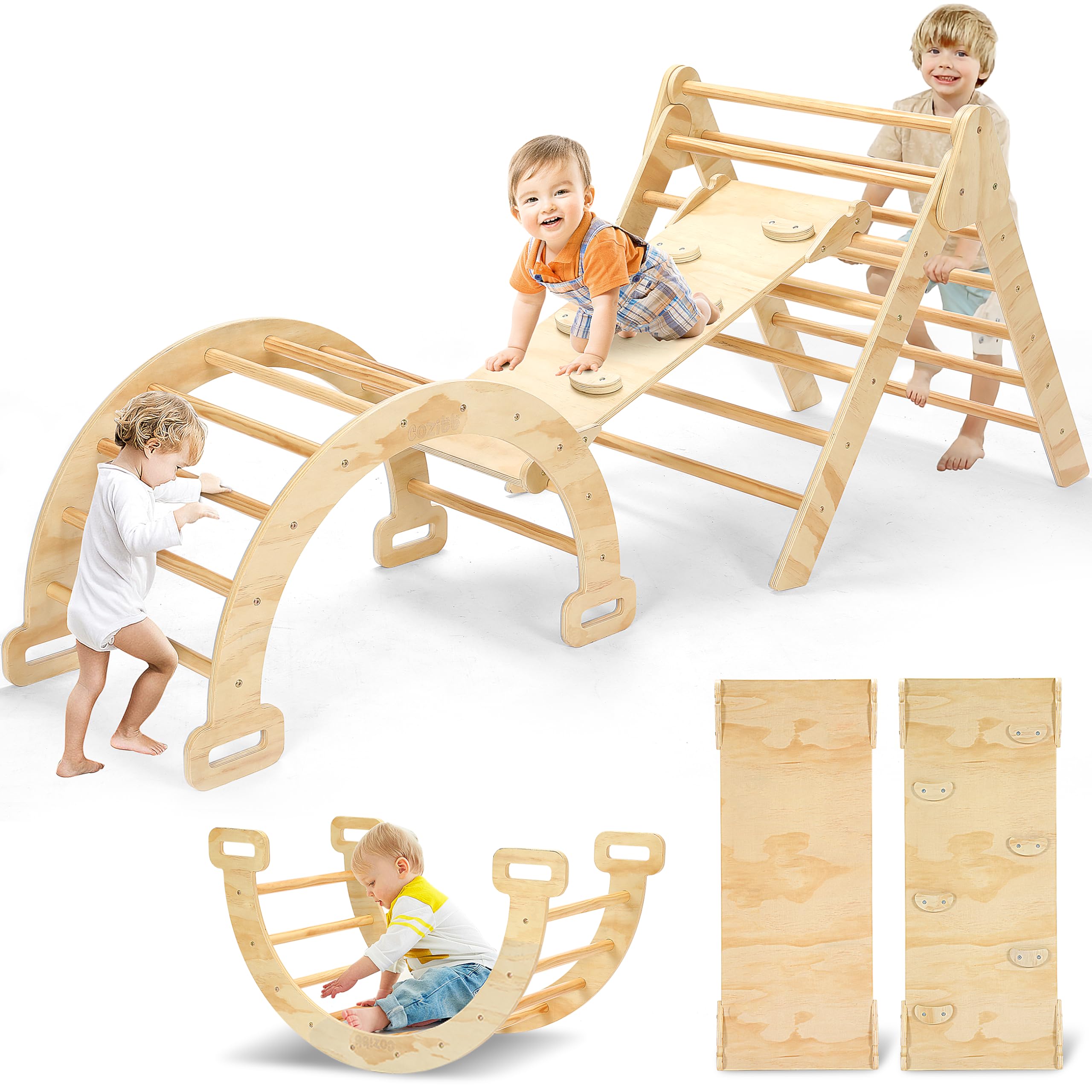 Cozibb Pikler Triangle Set, 5 In 1 Large Wooden Montessori Climbing To – Cutebab WBCBBB0D14P5S9C