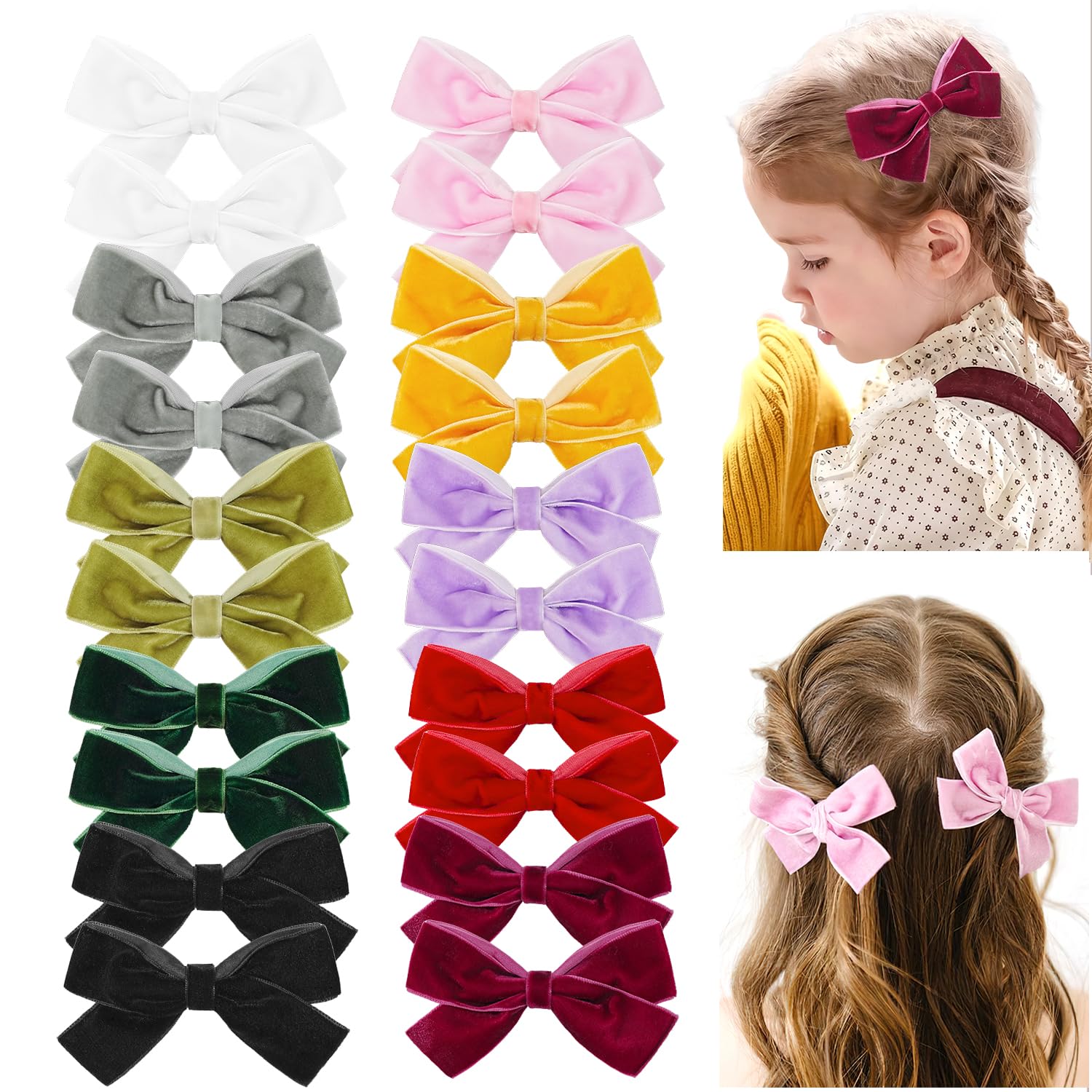 Velvet Bows for Toddler Girls Velvet Hair Clips for Baby Girls Christmas Hair Accessories for Toddler Kid Little Girl 20pcs