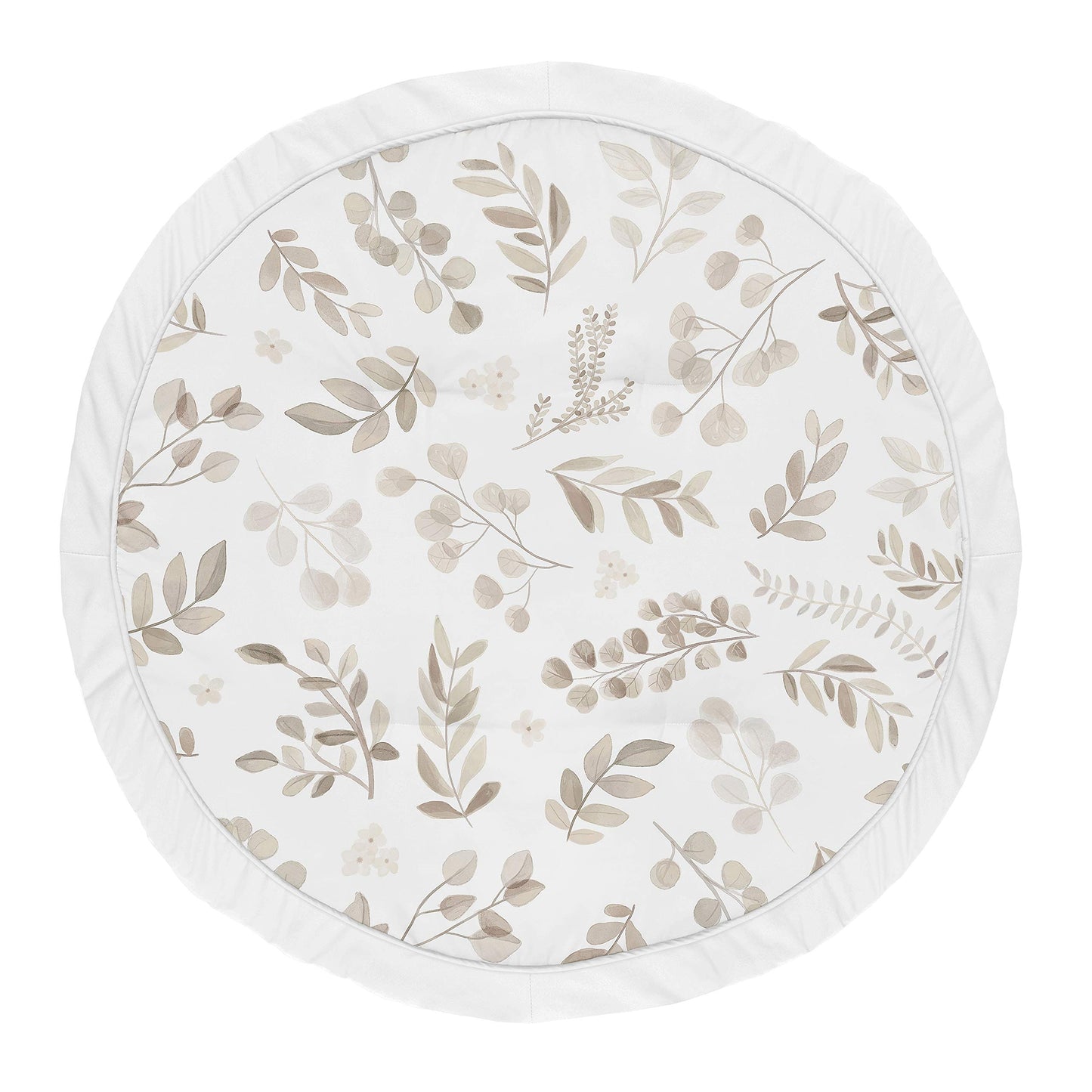 Sweet Jojo Designs Leaf Boy Or Girl Baby Playmat Tummy Time Infant Play Mat - Gender Neutral Floral Ivory Beige Taupe And White