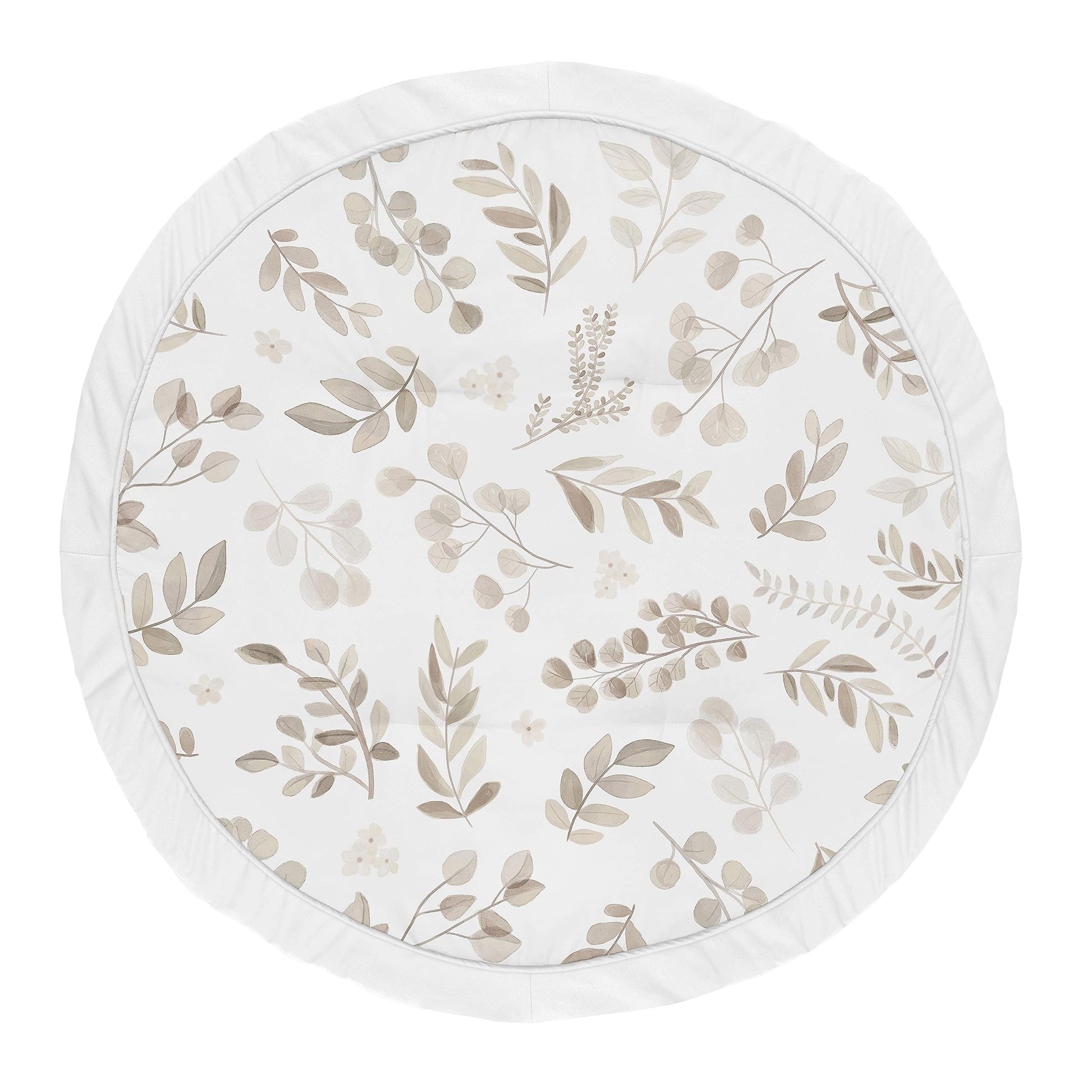 Sweet Jojo Designs Leaf Boy Or Girl Baby Playmat Tummy Time Infant Play Mat - Gender Neutral Floral Ivory Beige Taupe And White