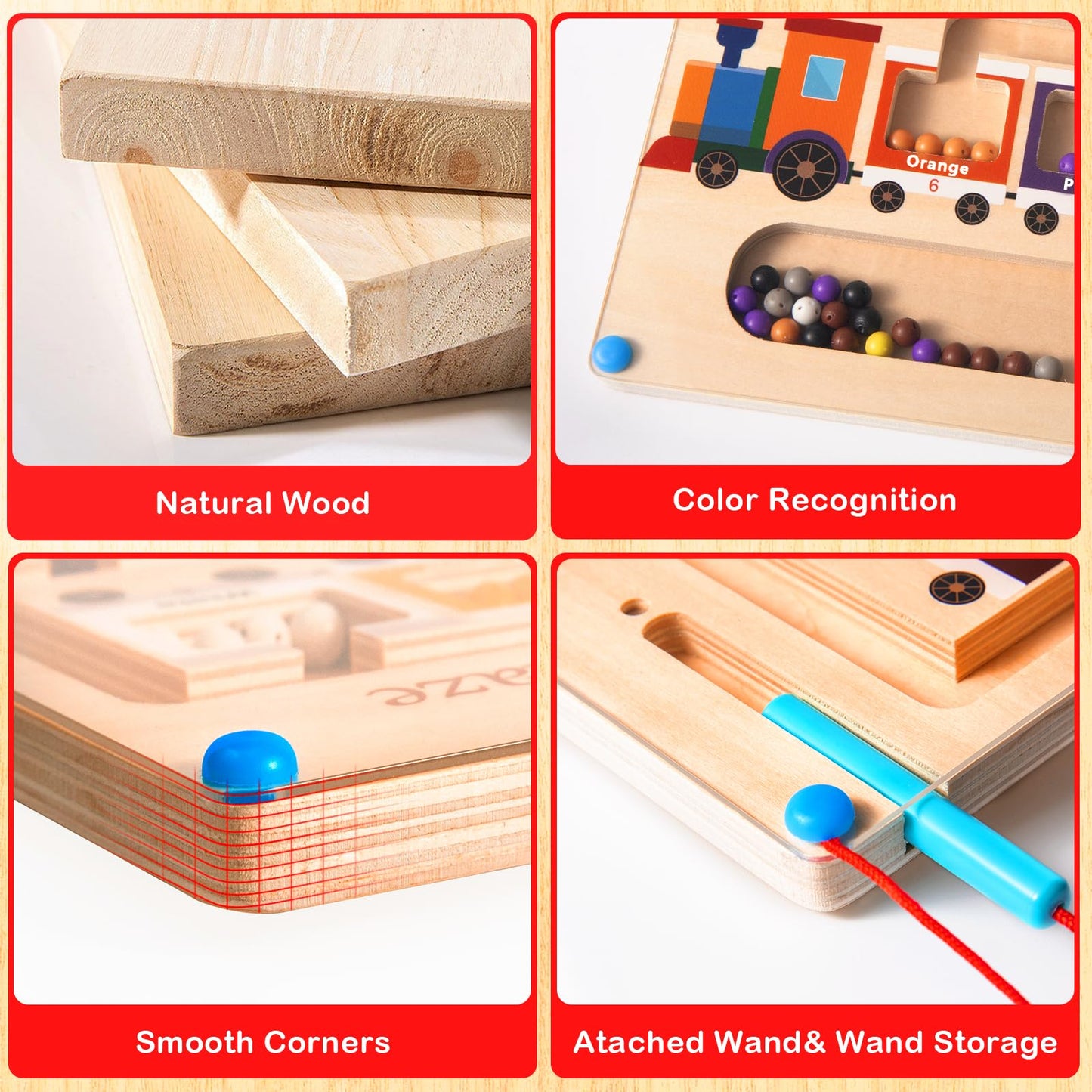 Magnetic Color and Number Maze Board Wooden Montessori Fine Motor Skills Toys for 2 3 Year Old Preschool Learning Activities Cla
