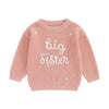 Amnnchya Toddler Infant Baby Girl Knit Sweater Big Sister Little Sister Matching Outfits Long Sleeve Pullover Sweatshirt (Pink,