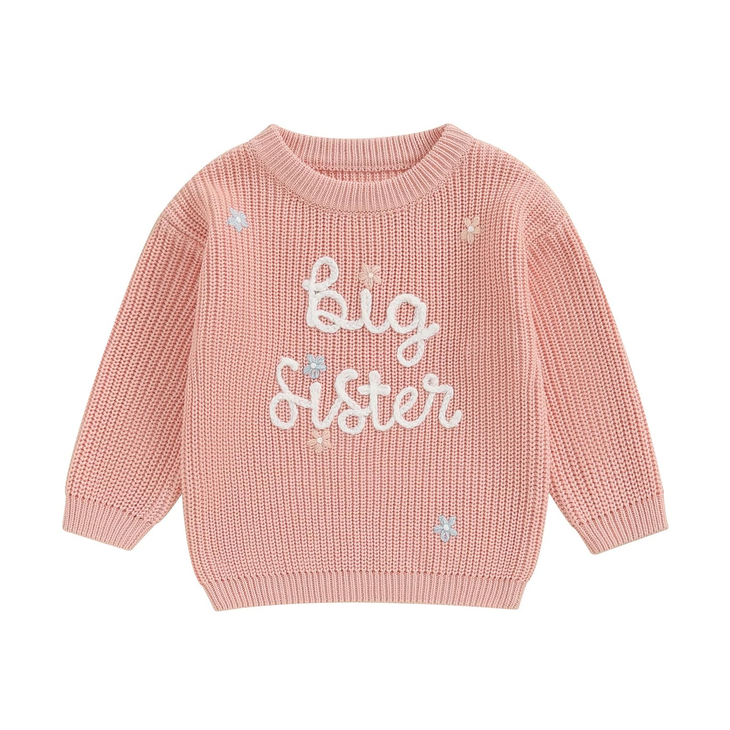Amnnchya Toddler Infant Baby Girl Knit Sweater Big Sister Little Sister Matching Outfits Long Sleeve Pullover Sweatshirt (Pink,