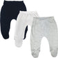 123 Bear Baby Soft Cotton Spandex Pants with Feet Multipack (BlWhG 3pk, 3-6 Months)