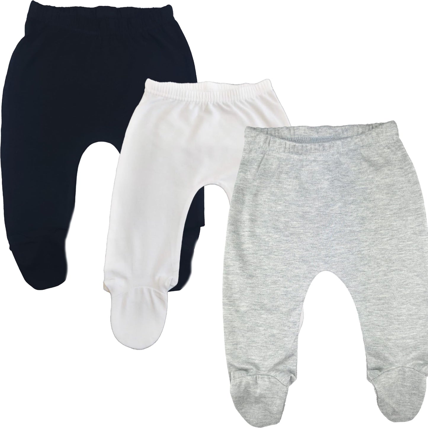 123 Bear Baby Soft Cotton Spandex Pants with Feet Multipack (BlWhG 3pk, 3-6 Months)