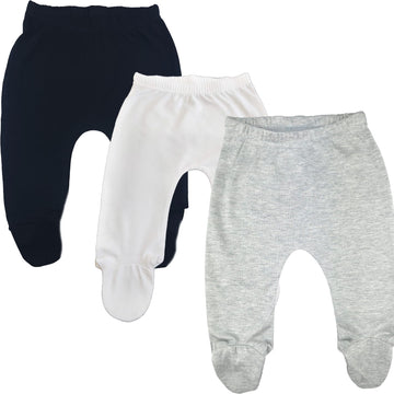 123 Bear Baby Soft Cotton Spandex Pants with Feet Multipack (BlWhG 3pk, 3-6 Months)
