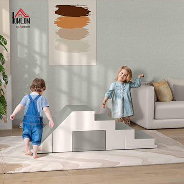 Qaba Foam Play Set For Toddlers And Children, Easy-To-Clean 2 Piece Soft & Safe Kids Climbing Set For Crawling Or Sliding, Light