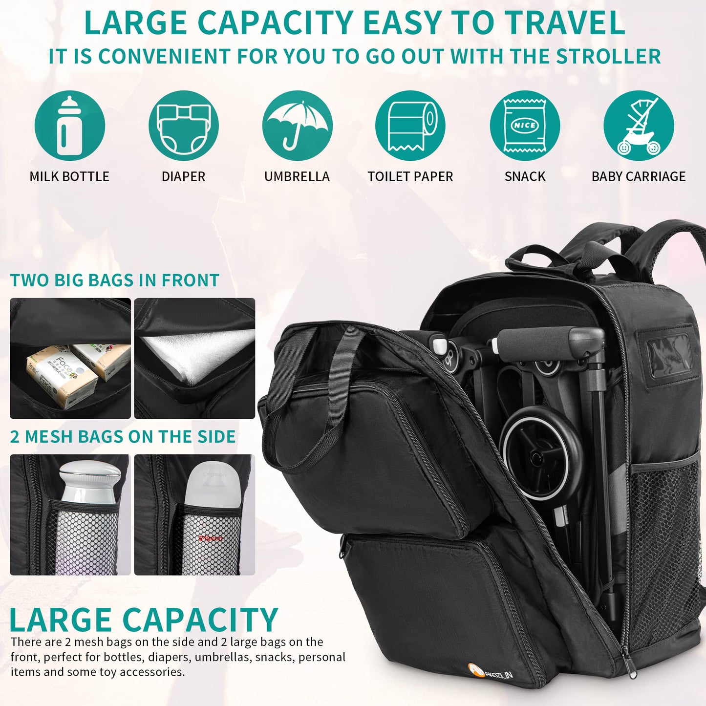 Akozlin Foldable Stroller Travel Bag Backpack 14.2'X6'X18.2'Compatible For Gb Pockit Air Plus Stroller Carry Bag[Not For Gb A
