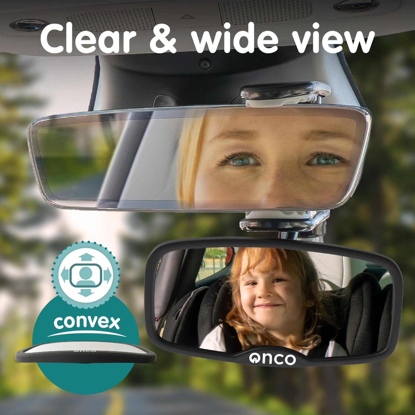 Onco Forward-Facing Baby Car Mirror - Clip On Car Mirror For Baby, 100% Shatterproof & Shake-Proof Baby Mirror For Car Journeys,