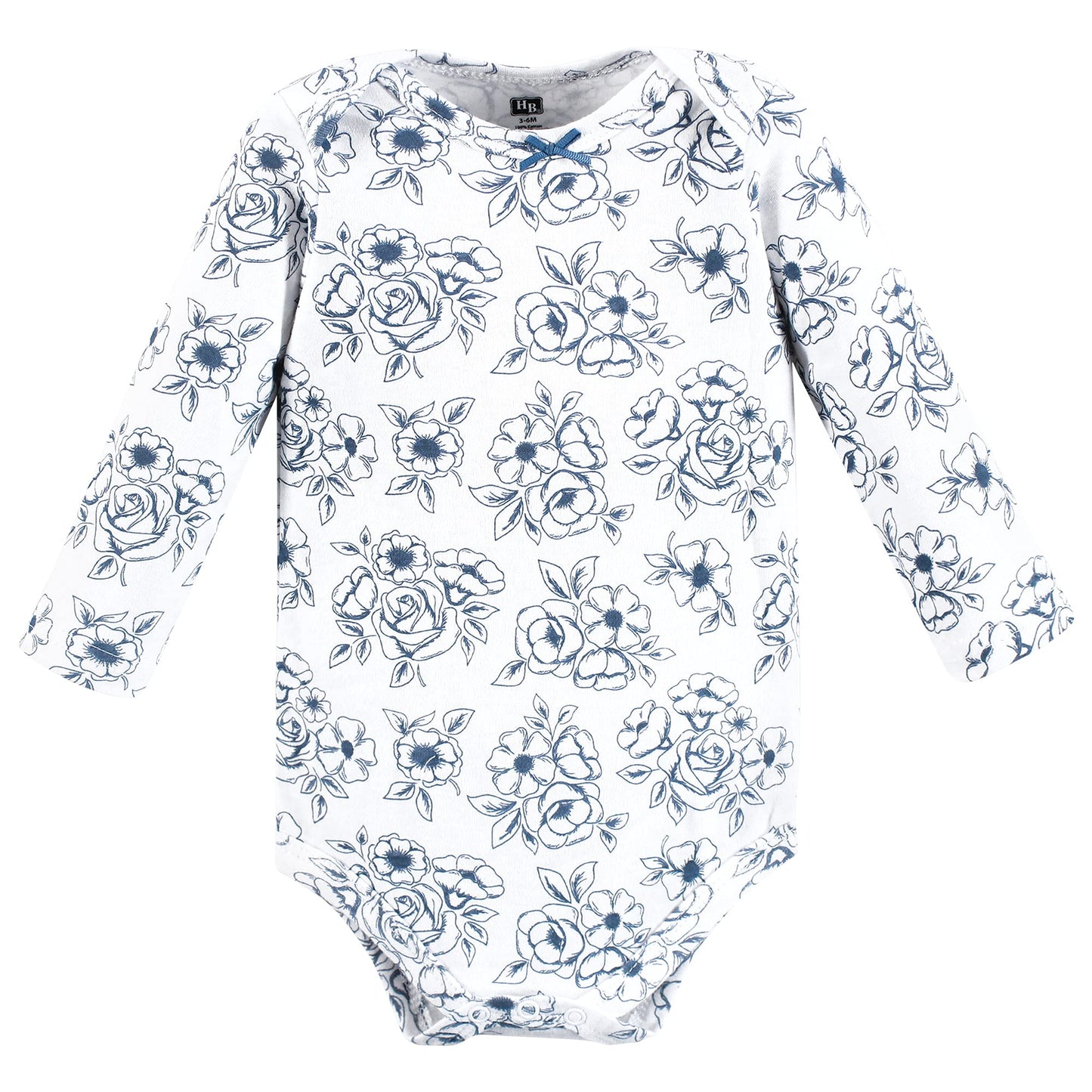Hudson Baby Unisex Baby Cotton Long-Sleeve Bodysuits Blue Toile 3-Pack, 6-9 Months